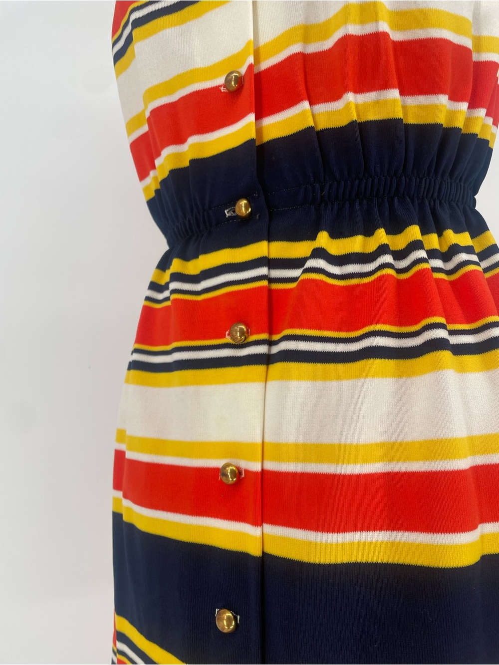 60s 70s Striped Vibrant / Primary Colors Sleeveless Collared Shirt Dress - Picture 10 of 16